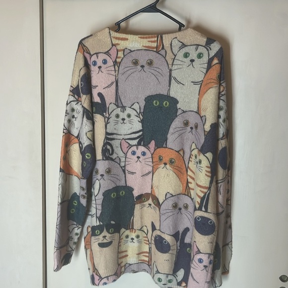 Cozy Cat Patterned Wool & Cotton blend Sweater - Multicolor size XXL - Picture 7 of 7